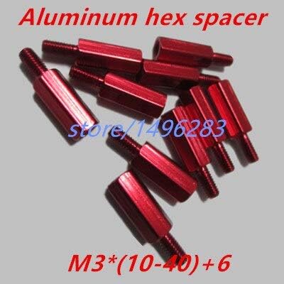 Винт 10шт M310/12/15/18/20-40+6 Разделителната уплътнение от червено шест двустранен алуминий за мъже и жени - (Дължина: