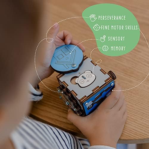 Дървен Куб за деца от 1-3 години - Пъзели с Совами 6в1, Лабиринт 3,15 х 3,15 инча - Сензорна дъска за занимания – Кола–Билети