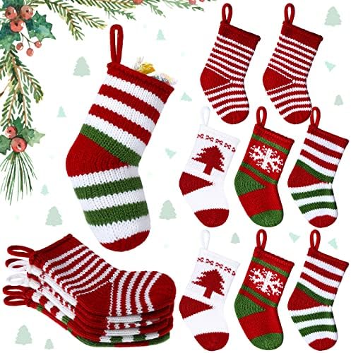 8 Бр. Мини Коледни Чорапи, 2x5 Трикотажни Чорапи, Малък Коледен Детски Коледен Окачен Отглеждане на Ивици, Снежинка,