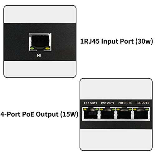 OIIXXV 4-port POE удължител POE + ретранслатор 100 м (328 фута) кабел за Удължаване на стандарт IEEE 802.3 af / at 10