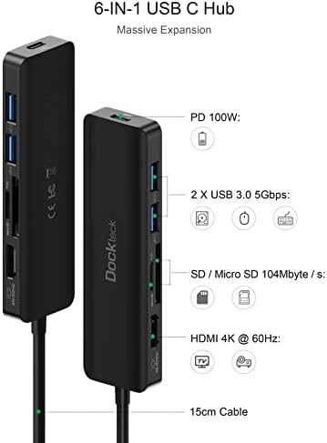 Dockteck 5-в-1 C USB ХЪБ 4K 60Hz с HDMI, 100W PD, 3 порт за пренос на данни USB 3.0, в комплект с 6-в-1 C USB Хъб Многопортовый