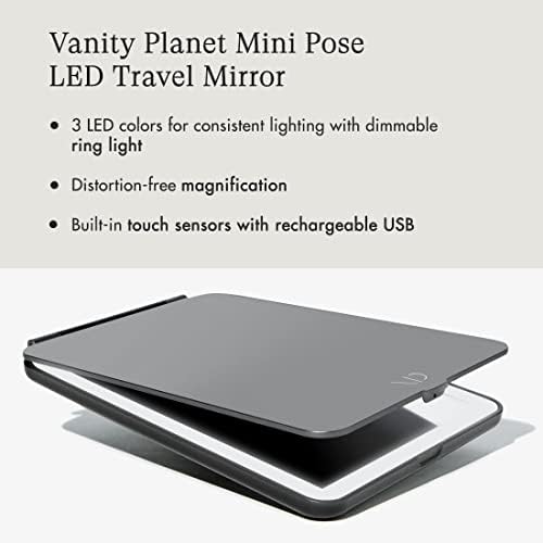 Пътни настилки огледало на Vanity Planet Mini Pose с led подсветка, Onyx (черен) - 3 цвята led за равномерно осветление