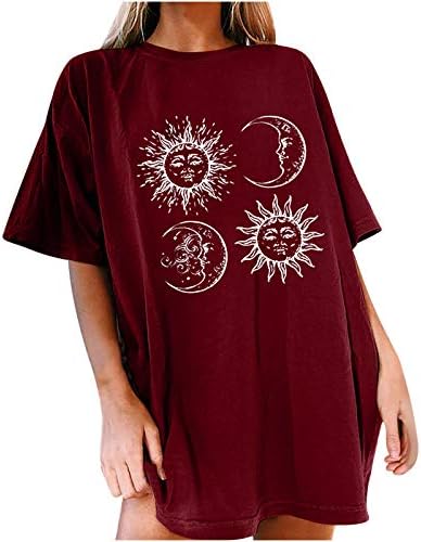 Тениска с изображение на Слънцето и Луната за Жени, Риза Оверсайз, Летни Ежедневни Блузи с Къс Ръкав и кръгло Деколте,