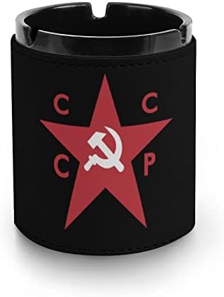 CCCP Звезда на СССР, Кожена Преносим Пепелник Кръгъл Пепелник за Цигари, за Домашния Офис, Автомобил Декоративна