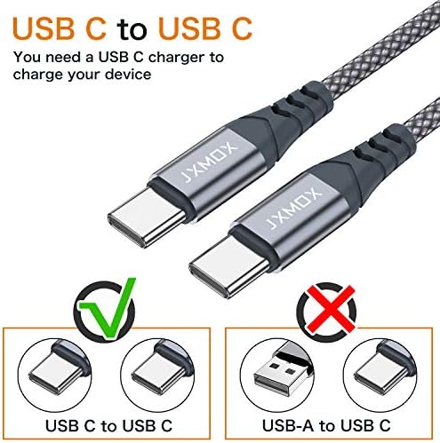 Къс кабел JXMOX USB C - USB C мощност 60 W, (2 опаковки по 1 футу) Зарядно устройство за бързо зареждане Type C, съвместим