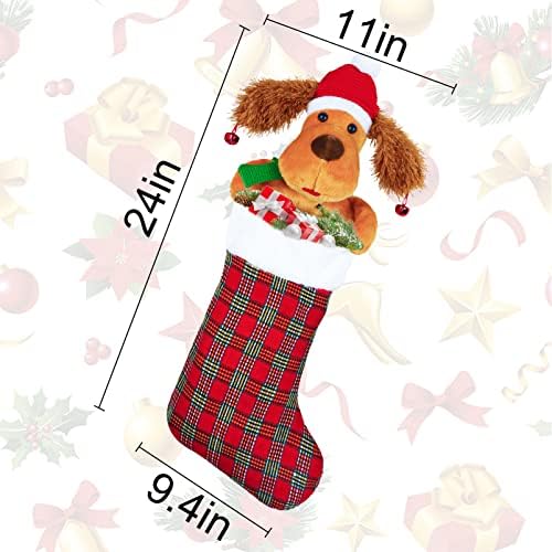 Персонални Коледни Чорапи за Кучета, 24 Инч(И)Ци), Електрическа Автоматична Чорап с музика на Дядо Коледа 3D Червен Голям