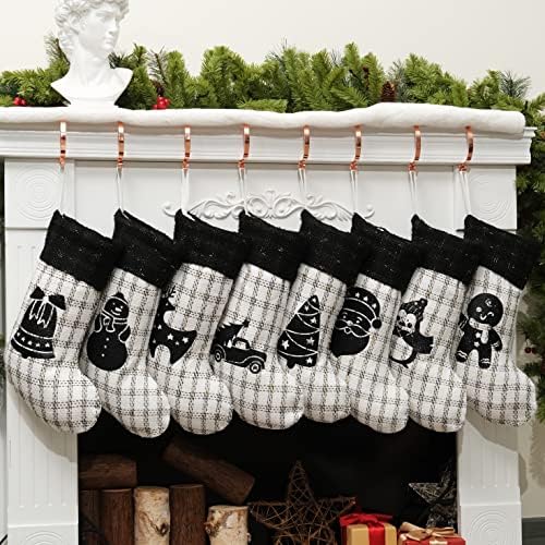 Коледни Чорапи JEKOSEN, Комплект от 8 Селски Домашни Традиционните Висящи Коледни Чорапи за Украса на Коледните камината