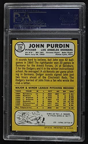 1968 Topps 336 Джон Пардин Лос Анджелис Доджърс (Бейзбол карта) PSA PSA 8.00 Доджърс