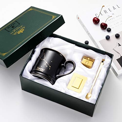 Керамични кафеена чаша TILANY фигура на Съзвездието - Чаши черен чай със златна лъжица и приготвяне на чай - Големи порцеланови