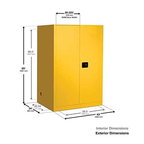 Justrite 899025 Стомана с две врати Самозакрывающийся шкаф за сигурност за горими материали Sure-Grip EX с двойни стени,