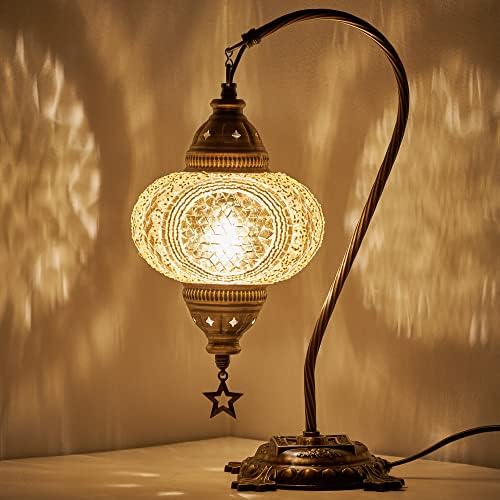 DEMMEX (33 цвят) Настолна Лампа от Турската Мароканска Мозайка с американската вилица и розетка, Нощна Лампа Настолна