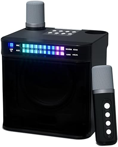 Караоке-машина SINWE с две безжични микрофони, led осветление, акумулаторна преносима система Bluetooth PA, подходяща
