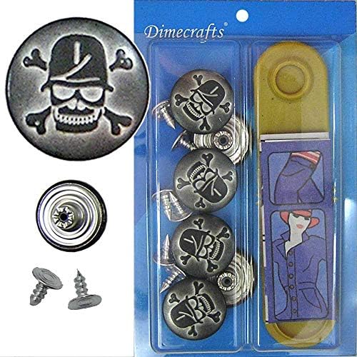 дънкови копчета с черепа 20 мм, 6 карата, без инструмент (tin Skull -n-Helmet, черен)