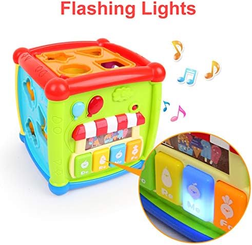 Aomola Baby Activity Cube Център за Ранно обучение, Развиване на Музикални Играчки за Деца, Мигаща Сортировач форми за