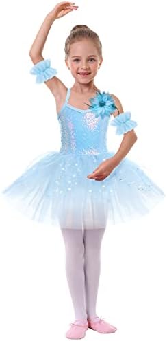 IBAKOM/Балетное Рокля-трика за Момичета, Екипировки Балерина, Блестяща Рокля-Пакетче с Пайети за Танци, Гимнастически