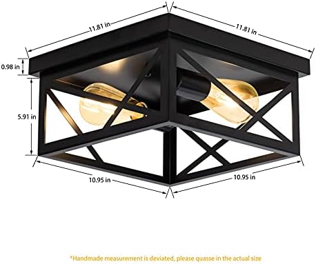 Промишлени осветителни тела WNOMDY от метал, разположени близо до тавана, 2 Свещника, Матиран Черен тавана лампа в квадратна