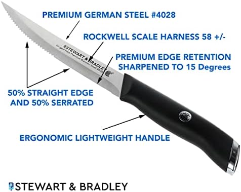 Комплект ножове за стек STEWART & BRADLEY от 8 парчета, висококачествена немска стомана № 4028, 50%, остър като бръснач,