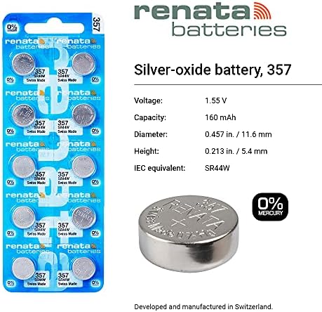 Батерии Renata 357, батерия за часовници от азотен сребро 1,55 В (5 бр)