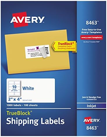 Етикети Avery Доставка с технологията TrueBlock за мастилено-струйни принтери 2 x 4, Кутия за 1000 броя (8463)