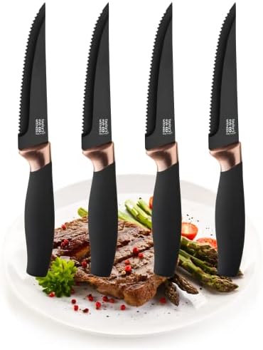 Комплект ножове за стек Taylors Eye Witness с 4-инчов зазубренным черен нож с керамично покритие Бруклин и медни подплата.
