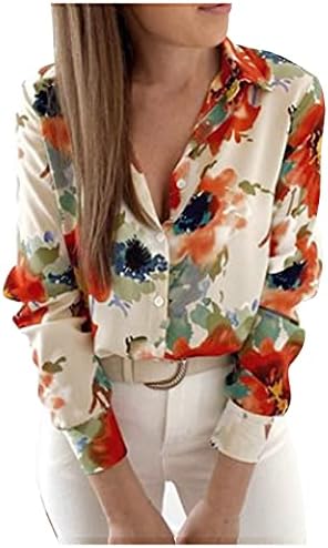 Дамски Ежедневни Риза от шифон с V-образно деколте и Принтом, Модерна Блуза с дълъг ръкав