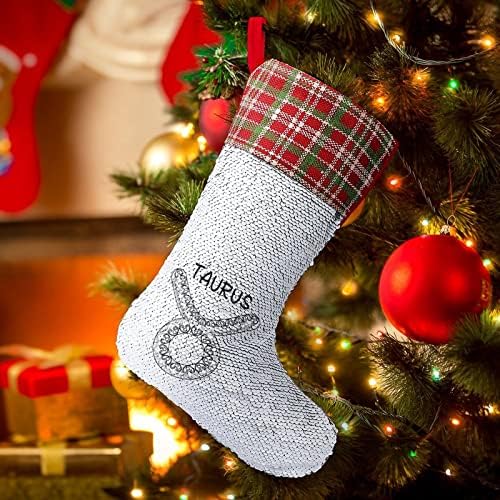Коледни Чорапи с Пайети от Съзвездието Телец, Блестящи Стенни Висящи Украси, Украса за Коледната Елха, Празнични Партита