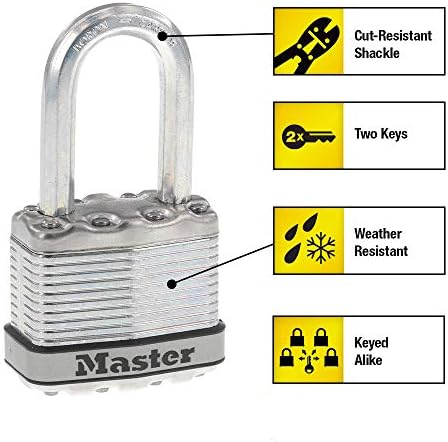 Master Lock M1XQLF Magnum Тежкотоварни Външен Окачени заключване на ключа, 4 групи с Еднакви ключове, Сребрист