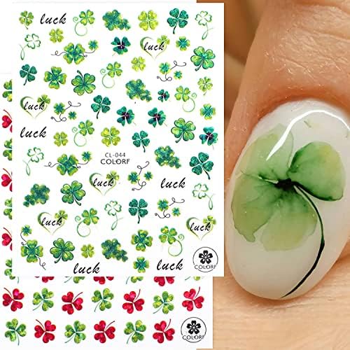 8 Листа Стикери за дизайн на ноктите в Деня на Св. Патрик, Етикети със Зелен Трилистником, 3D Самозалепващи Стикери за