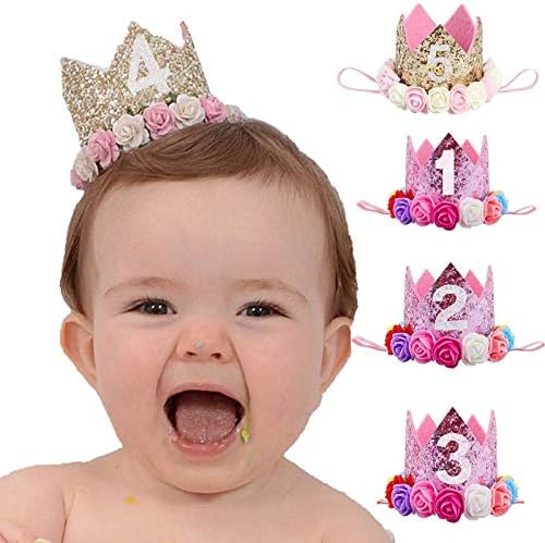 WoYii Baby Детски празнични шапки Украса за Рожден Ден, Момичета - Златна и розова Превръзка На Главата във формата на