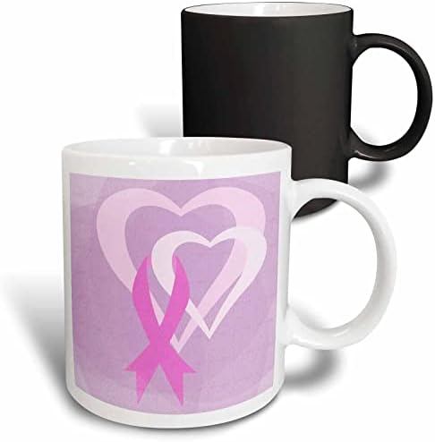 Вдъхновяваща Художествена чаша 3dRose Pink Ribbon Hearts За информиране за рака на гърдата, 11 Грама