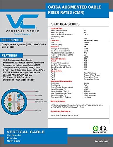 Вертикален Кабел основа cat6a 10G, UTP, 23AWG, Плътна Баретата Мед, PVC, Съраунд Ethernet кабел с дължина 1000 метра,