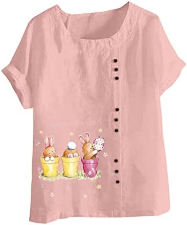 2023 Camisa Pascua против Estampado de huevos de Conejo Върховете Blusa de Manga Corta para Mujer Camisetas против Cuello
