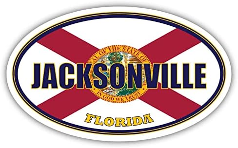 Град Джаксънвил Флаг на щата Флорида | Флаг на щата Флорида, Окръг Дювал Овална форма Цвят на щата Стикер Върху Бронята