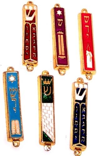 Holy Land Продава Комплект от 6 златно мезуз с различни эмалевыми модели. Всеки с размери около 3 инча.