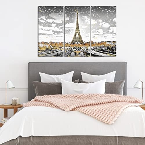 RnnJoile 3 Предмет, Стенен Декор под формата на Айфеловата Кула, Златната Есен Парижки Пейзаж, Художествена Печат върху
