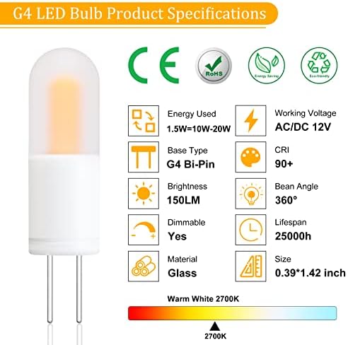 Owilukie G4 Led лампа 12 В с двухконтактным основание тип JC, 1,5 W (led смяна на халогенна крушка 10 W-20 W) Led лампи