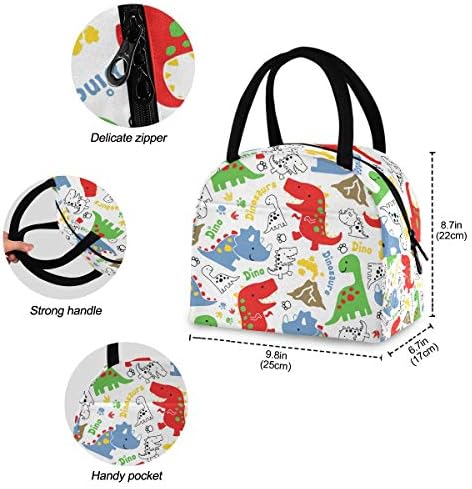 Случайна чанта за обяд Дамски - Динозаврите Карикатура Големи Запечатани Торби за Обяд с плечевыми ремъци за работа Дете