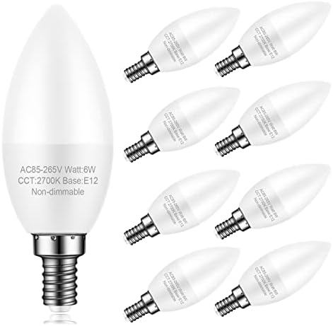 8 Опаковки Лампи за вентилатори E12, което е равно на 60 W, Топло Бяла 2700K, Led крушка-Канделябр с малко Основание