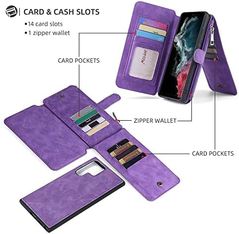 W WINTMING е Съвместим с Samsung S23 Plus, една чанта-портфейл, 15 Карти, Магнитни Подвижна Кожен калъф с панти капак