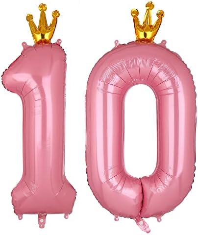 10 Номер на балон Розово 40 Инча, Розово Номер 10 Балони Майларовая Гелиевая Короната на Номер балони Момиче на 10-ия