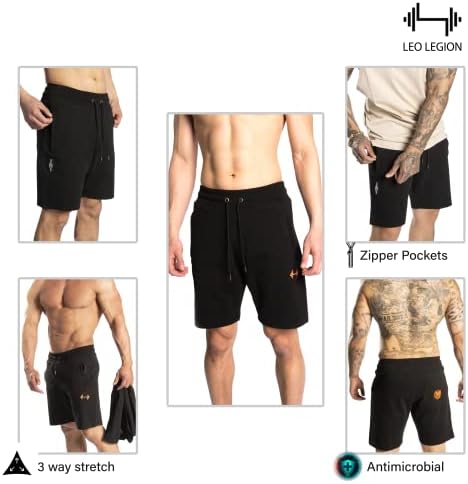 Мъжки къси панталони със средна плътност от памучна смес Lyra от Leo Legion с джобове с цип за тренировки, пътувания,