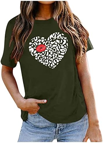 Дамска Тениска на Свети Валентин, Леопардовые Тениски с Надпис Love Heart, Къс Ръкав, Скъпа Ежедневни Тениска С Графичен