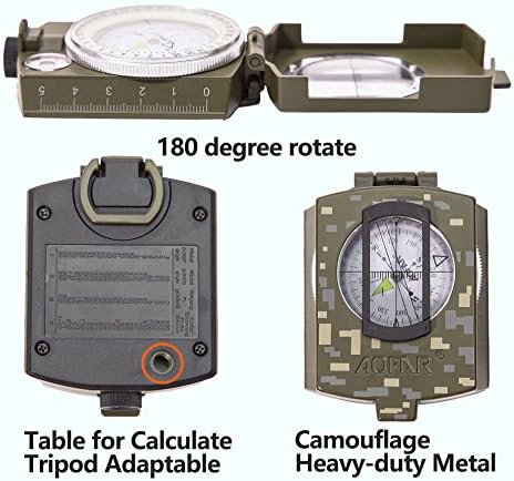 Военен компас AOFAR, Оптичен мерник AF-4580, Водоустойчив и Виброустойчивый, с Карта, Калкулатор разстояния, Чанта за