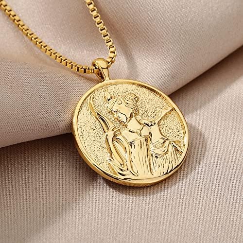Колие Oyalma Gold Goddess Artemis За Жени, Реколта Кръгли Колиета с Отложено във формата на Медальон, Бижута За Нея -