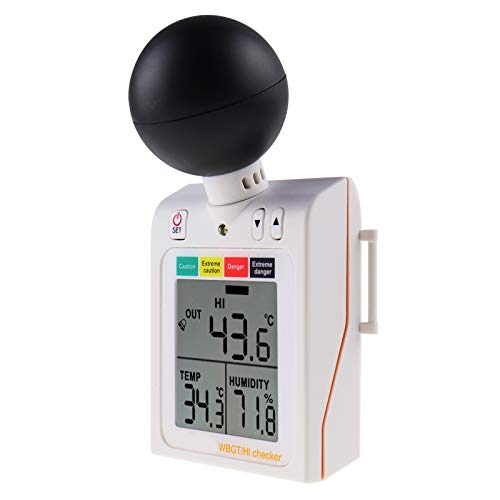 Носене 2-в-1 WBGT + HI Heat Index Проверка на Измерване на температурата с Влажна лампи, Измерване на Топлинно напрежение, Тестер за Влажност, Температура на Балон с Индикато?