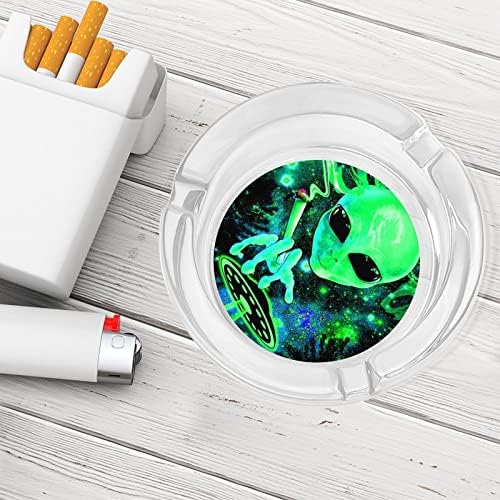 Пушачите Извънземните НЛО Стъклен Пепелник за Цигари, Пури Класически Кръгли Пепелници от Прозрачен Кристал