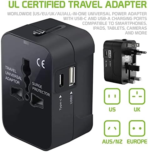 Международен захранващ адаптер USB Travel Plus, който е съвместим с Samsung SM-S120VL за захранване на 3 устройства по