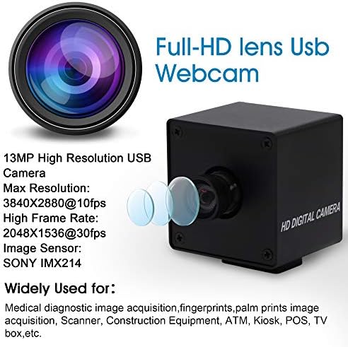 IEights 13mp Широка USB Камера с микрофон за компютър на 100 градуса, Без изкривяване на Обектива Уеб камера Мини UVC