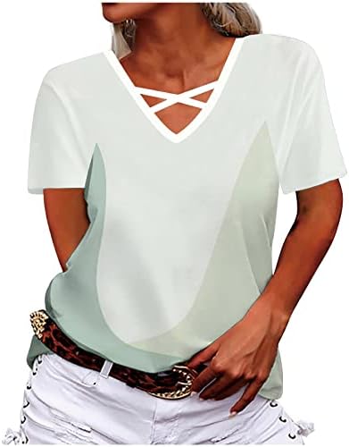 Дамски Блузи, Ежедневни елегантно облечен с Тениска С V-образно деколте и Къс ръкав на Кръст, 2023, Летни Сладък Модни