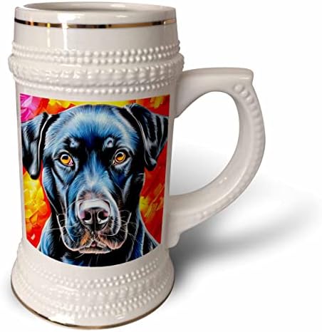 Триизмерна черно куче порода лабрадор-ретривър на червено-жълто цифрово изображение. - халба за бира в 22 грама (stn-376139-1)